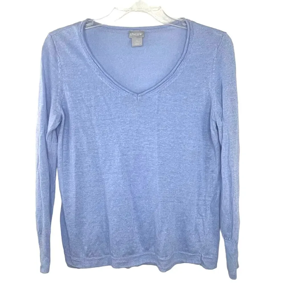 Chico's Size 0 Small V Neck Linen Blend Lightweight Knit Sweater